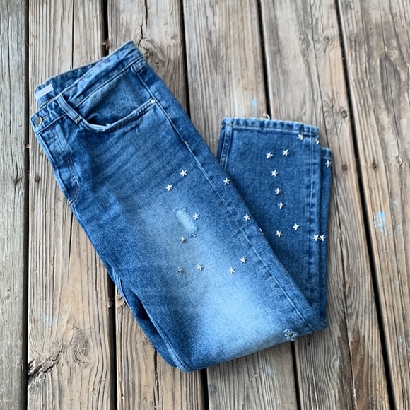 Zara Denim - Zara Trafaluc Denim Jeans Silver Star Studded Size 8
